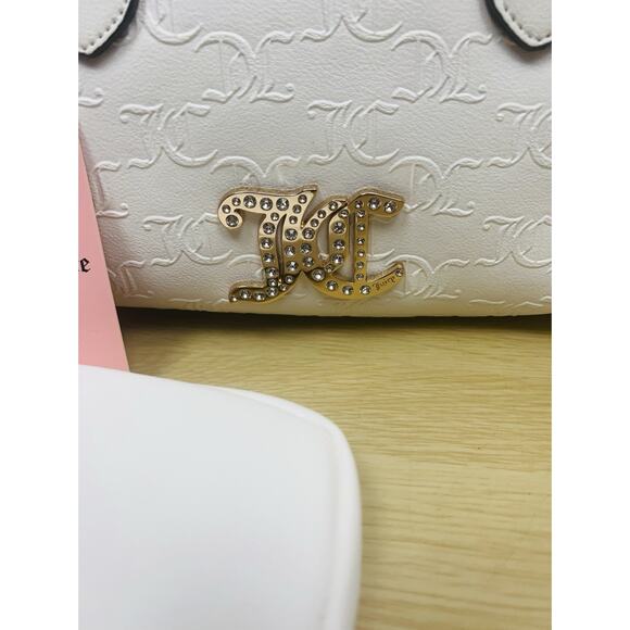 JUICY COUTURE Monogram/Gold White Satchel Bag With Bonus Mini Bag NWT - Picture 5 of 11